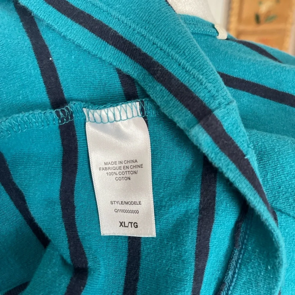 Guess dark teal & black striped tank top with rhinestone logo. Size XL. - Picture 7 of 8